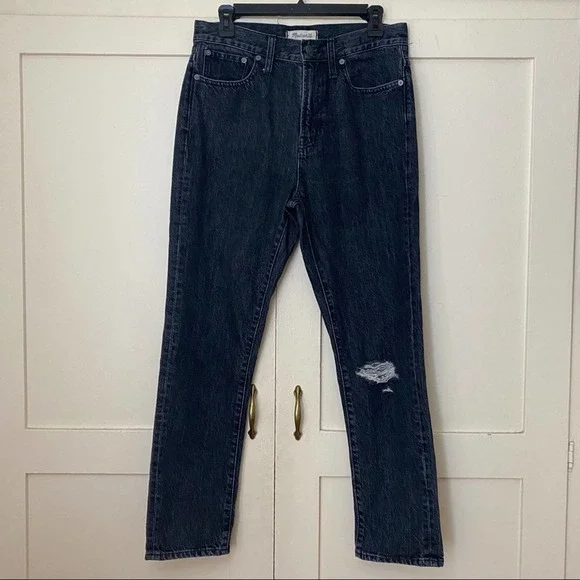 Madewell Perfect Vintage Jean in Roxstone Black Wash Knee-Rip Edition 28 - Picture 2 of 10